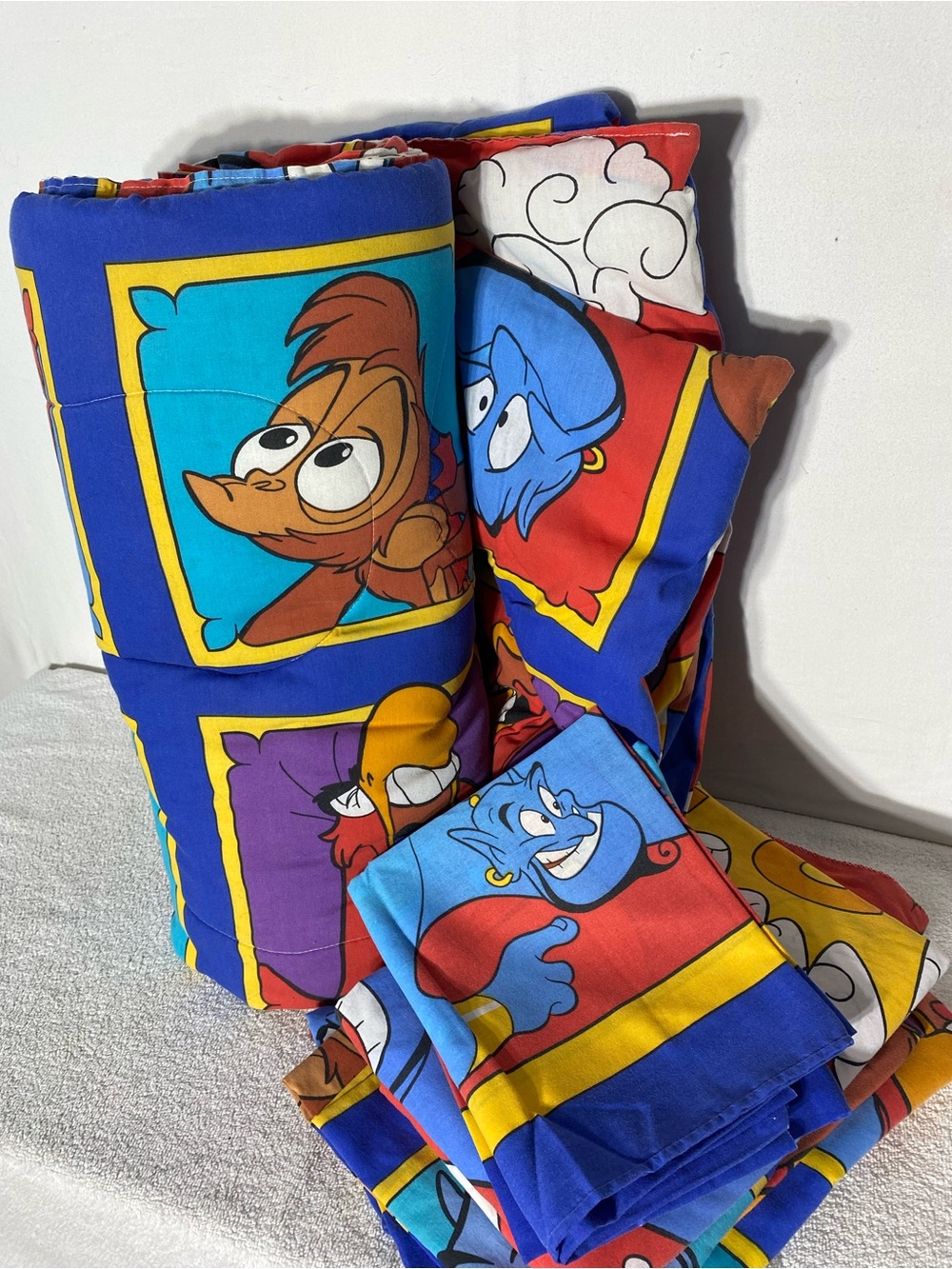 Vintage 1992 Disney Aladdin Bedding Set Twin Comforter Flat Sheet Pillowcase